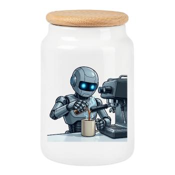 8 Der Barista-Roboter - Keksdose mit Holzdeckel - Weiß - Vorne