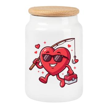 Pêche drôle la Saint-Valentin pour hommes - Boîte à biscuits avec couvercle en bois - blanc - Devant
