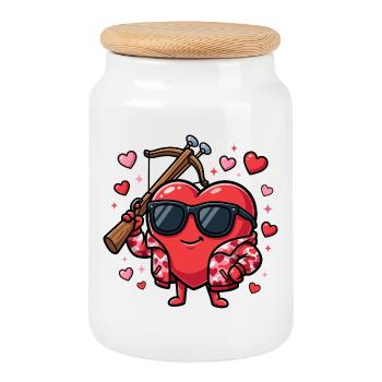 Drôle de Saint-Valentin de chasseur à l’arc pour hommes - Boîte à biscuits avec couvercle en bois - blanc - Devant