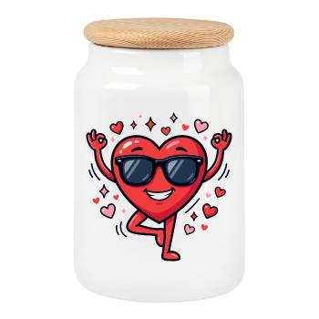 Fun yoga for Valentine's Day - Cookie Jar with Wooden Lid - white - Front