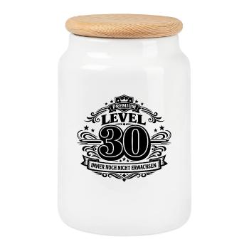 Level 30 Premium Geburtstagsdesign - Keksdose mit Holzdeckel - Weiß - Vorne