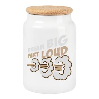 Dream Big Fart Loud Funny Motivational Saying - Cookie Jar with Wooden Lid - white - Front