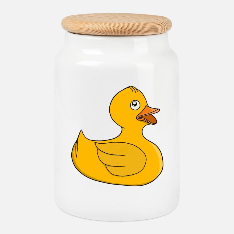 Sunny Rubber Duck - Cookie Jar with Wooden Lid - white