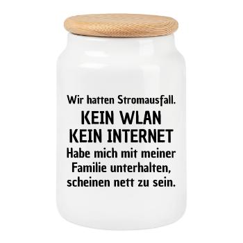 KEIN WLAN, LUSTIGES SPRUCH FAMILIE SPAß, FRECH FUN - Keksdose mit Holzdeckel - Weiß - Vorne