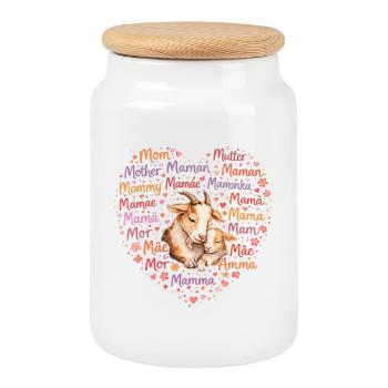 Ziegen Mama Herz – Muttertag Geschenk Ziege - Keksdose mit Holzdeckel - Weiß - Vorne