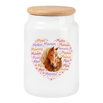 Cœur de maman des chevaux – Cadeau de la fête des mères Amour des chevaux - Boîte à biscuits avec couvercle en bois - blanc - Devant