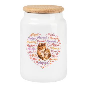 Cœur de maman de chats – Chat cadeau pour la fête des mères - Boîte à biscuits avec couvercle en bois - blanc - Devant