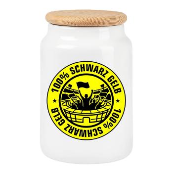 Schwarz Gelb Fans - Keksdose mit Holzdeckel - Weiß - Vorne