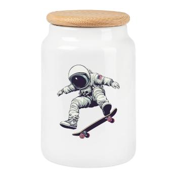 Skating in Space - Cookie Jar with Wooden Lid - white - Front