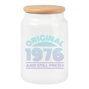 Vintage 1976 - Keksdose mit Holzdeckel - Weiß - Vorne