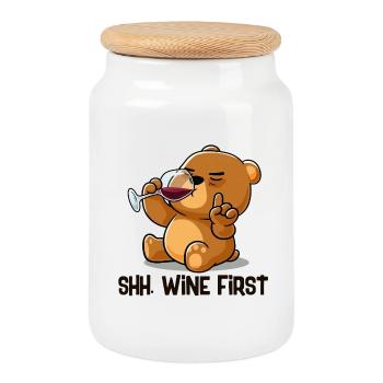 Chut le vin, le premier ours boit du vin - Boîte à biscuits avec couvercle en bois - blanc - Devant