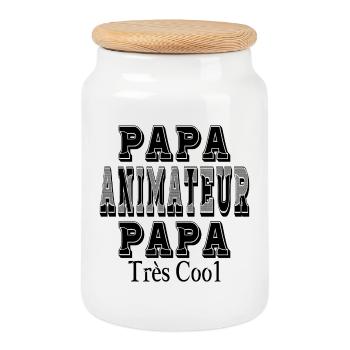 Papa Animateur Papa Très Cool - Boîte à biscuits avec couvercle en bois - blanc - Devant