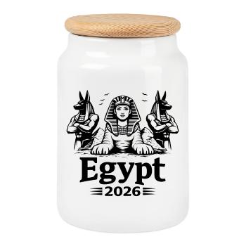 Sphinx Cléopâtre Anubis Égypte 2026 Mysticisme - Boîte à biscuits avec couvercle en bois - blanc - Devant