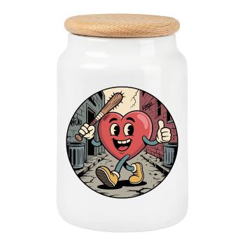 Raclée dans la ruelle des héros du cœur - Boîte à biscuits avec couvercle en bois - blanc - Devant