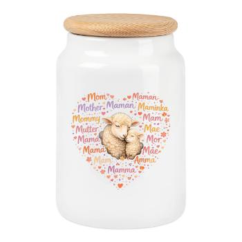 Schaf Mama Herz – Muttertag Geschenk für Mama - Keksdose mit Holzdeckel - Weiß - Vorne