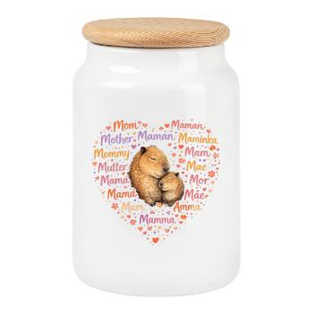 Capybara Mama Herz – Muttertag Geschenk - Keksdose mit Holzdeckel - Weiß - Vorne