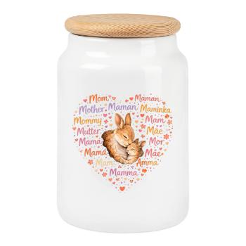 Cœur de maman lapin – cadeau pour la fête des mères - Boîte à biscuits avec couvercle en bois - blanc - Devant