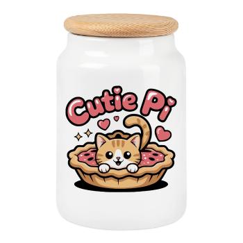 Cutie Pi Cat - Boîte à biscuits avec couvercle en bois - blanc - Devant