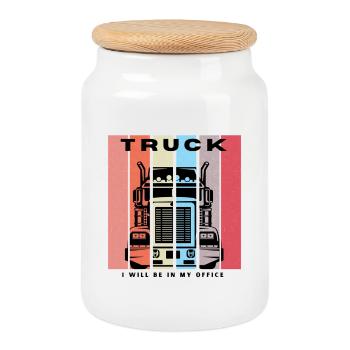 American Truck – Conception classique du chauffeur routier américain - Boîte à biscuits avec couvercle en bois - blanc - Devant