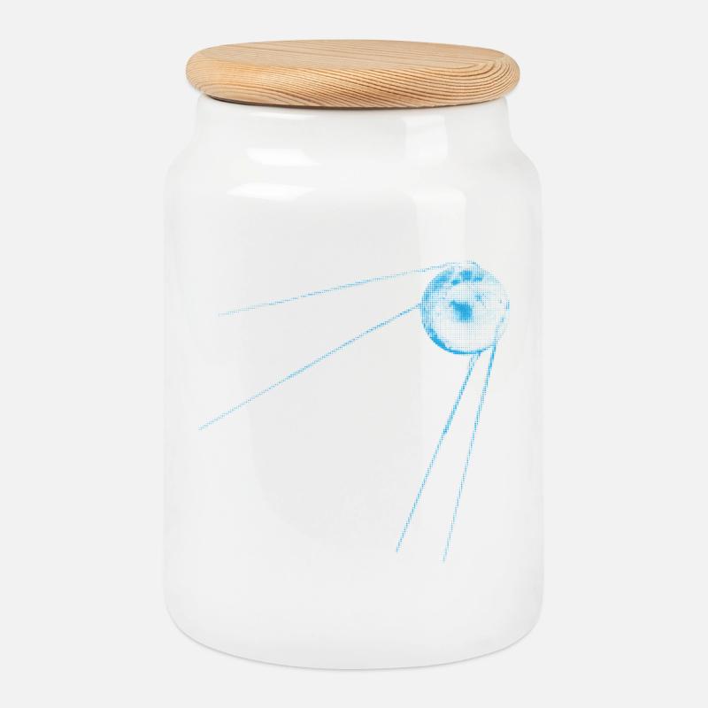 Sputnik 1 Satellite - Cookie Jar with Wooden Lid - white