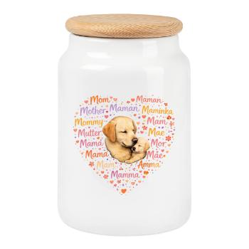 Cœur de maman de Labrador – Cadeau de la fête des mères - Boîte à biscuits avec couvercle en bois - blanc - Devant