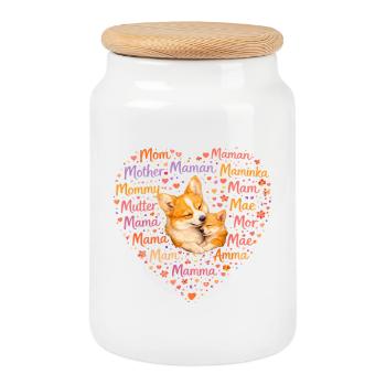 Corgi Mom Heart – Cadeau de la fête des mères - Boîte à biscuits avec couvercle en bois - blanc - Devant