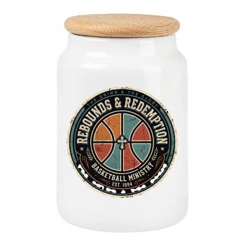 Rebonds et Redemption Christian Basketball - Boîte à biscuits avec couvercle en bois - blanc - Devant