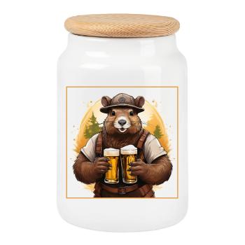 Biber mit Bier - Keksdose mit Holzdeckel - Weiß - Vorne