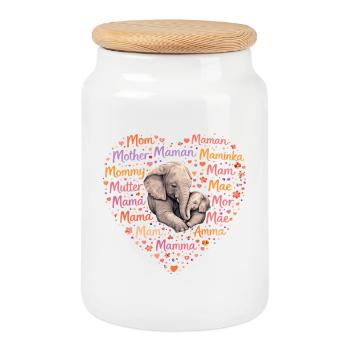 Elefant Mama Herz – Muttertag Geschenk - Keksdose mit Holzdeckel - Weiß - Vorne