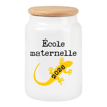 École Maternelle 2026 - Boîte à biscuits avec couvercle en bois - blanc - Devant