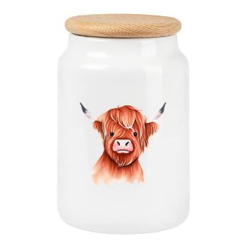 Highland Cattle Rind Illustration - Keksdose mit Holzdeckel - Weiß - Vorne