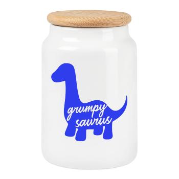 Grumpysaurier lustiges Dinosaurier-Brachiosaurus-Design - Keksdose mit Holzdeckel - Weiß - Vorne