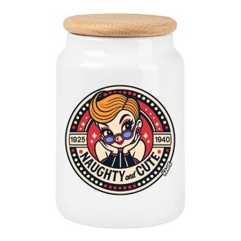 Pin-up vintage coquine et mignon - Boîte à biscuits avec couvercle en bois - blanc - Devant