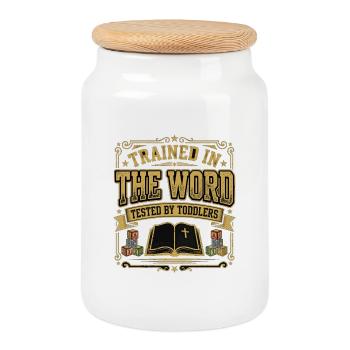 Trained In The Word Tested By Toddlers Christliche - Keksdose mit Holzdeckel - Weiß - Vorne
