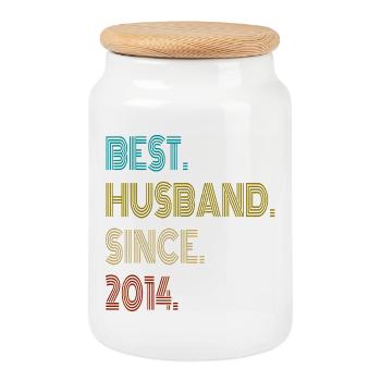 Meilleur mari depuis 2014 - Boîte à biscuits avec couvercle en bois - blanc - Devant