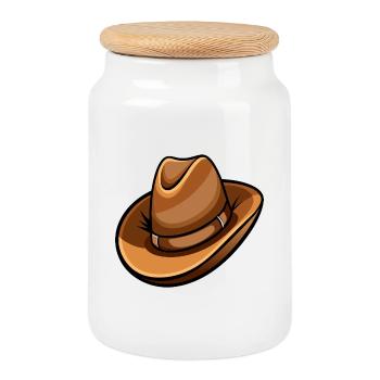 Cowboyhut - Keksdose mit Holzdeckel - Weiß - Vorne