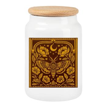 Papillon de nuit au clair de lune dans l’arc floral - Boîte à biscuits avec couvercle en bois - blanc - Devant
