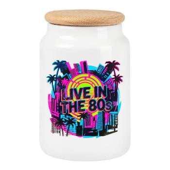 80s Retro Neon Party - Cookie Jar with Wooden Lid - white - Front