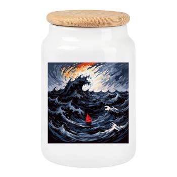 Voile rouge dans la mer des tempêtes - Boîte à biscuits avec couvercle en bois - blanc - Devant