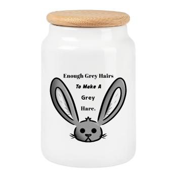 Grey Hare/Hair - Cookie Jar with Wooden Lid - white - Front