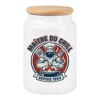 Maître du Grill Depuis 19XX Chef Rôtisseur - Boîte à biscuits avec couvercle en bois - blanc - Devant