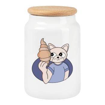 Lustige Croissant-Katze - Keksdose mit Holzdeckel - Weiß - Vorne