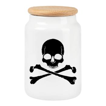 Look de pirate rocker à os croisés de crâne - Boîte à biscuits avec couvercle en bois - blanc - Devant
