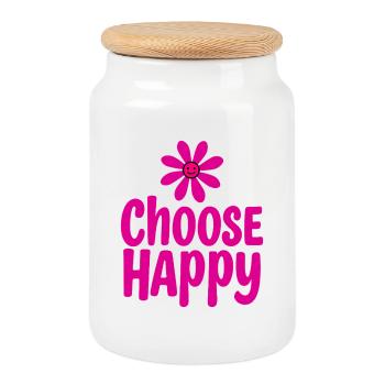 Choose Happy Smiling Flower Positivity - Cookie Jar with Wooden Lid - white - Front