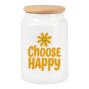 Choose Happy Smiling Flower Positivity - Cookie Jar with Wooden Lid - white - Front
