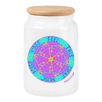 Music Vibes -Retro Vinyl Dance - Cookie Jar with Wooden Lid - white - Front