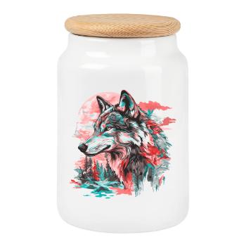 Wolf Wolfskopf Wald Natur Berge Wildnis Bunt - Keksdose mit Holzdeckel - Weiß - Vorne