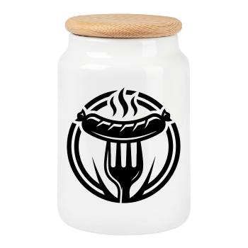 Sausage Bratwurst Icon - Cookie Jar with Wooden Lid - white - Front