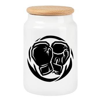 Boxing Gloves Icon - Cookie Jar with Wooden Lid - white - Front