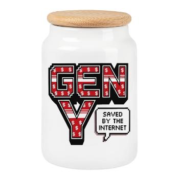 Generation Y, gen Y , Millennials Shirt, Hoodie - Keksdose mit Holzdeckel - Weiß - Vorne